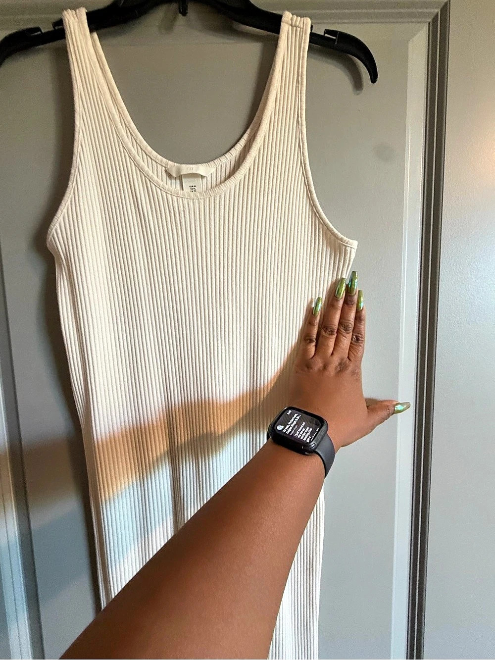 H&M cream ribbed tank dress, long fit, XL